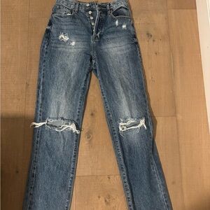 PacSun Blue Straight Leg Jeans with Distressed Details